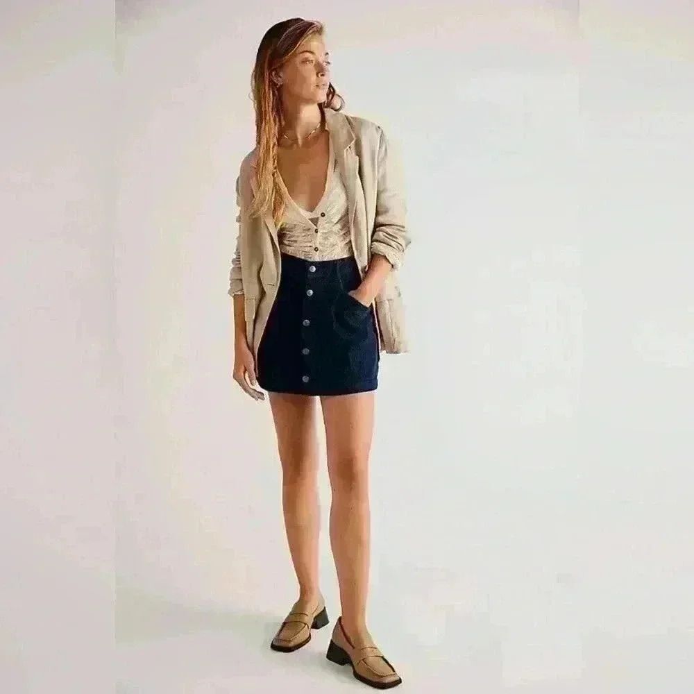 Free People Ray Corduroy Mini Skirt Navy, NWT